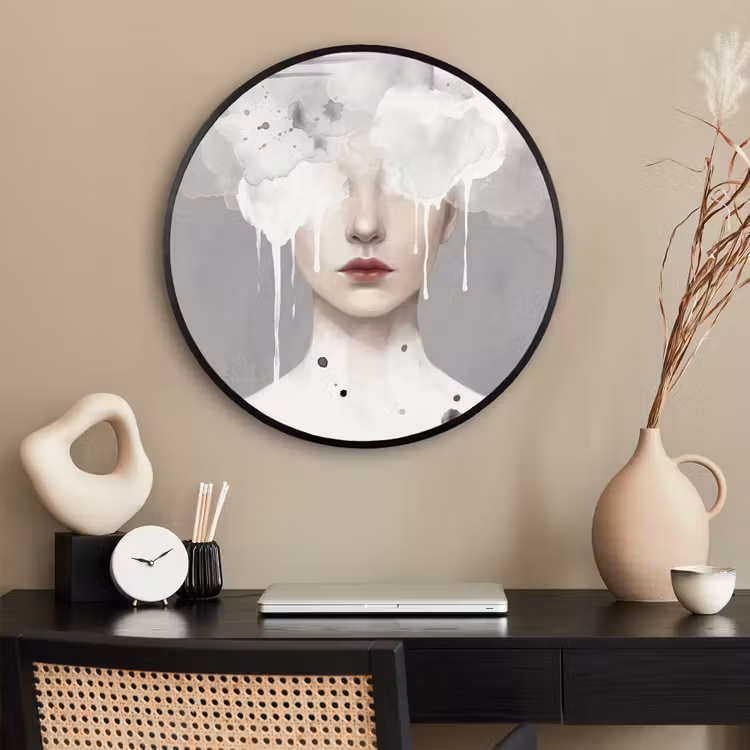 Ronde fotolijst - Vrouw - Wolk - Grijs — 2