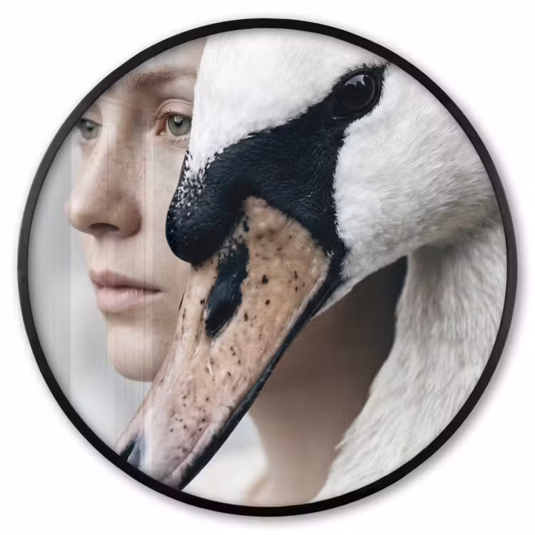 Ronde fotolijst - Vrouw - Zwaan - Wit — 1