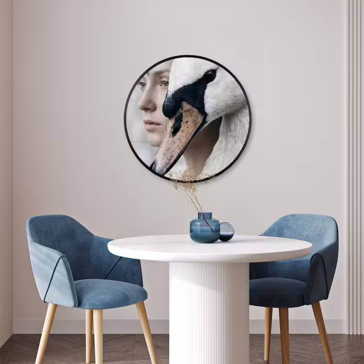 Ronde fotolijst - Vrouw - Zwaan - Wit — 3