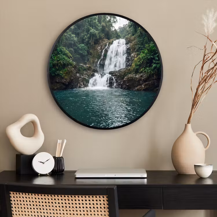 Ronde fotolijst - Waterfall - Forest - Nature - Greenkhgyguyg — 2