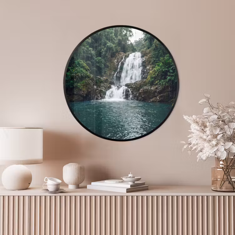 Ronde fotolijst - Waterfall - Forest - Nature - Greenkhgyguyg — 4