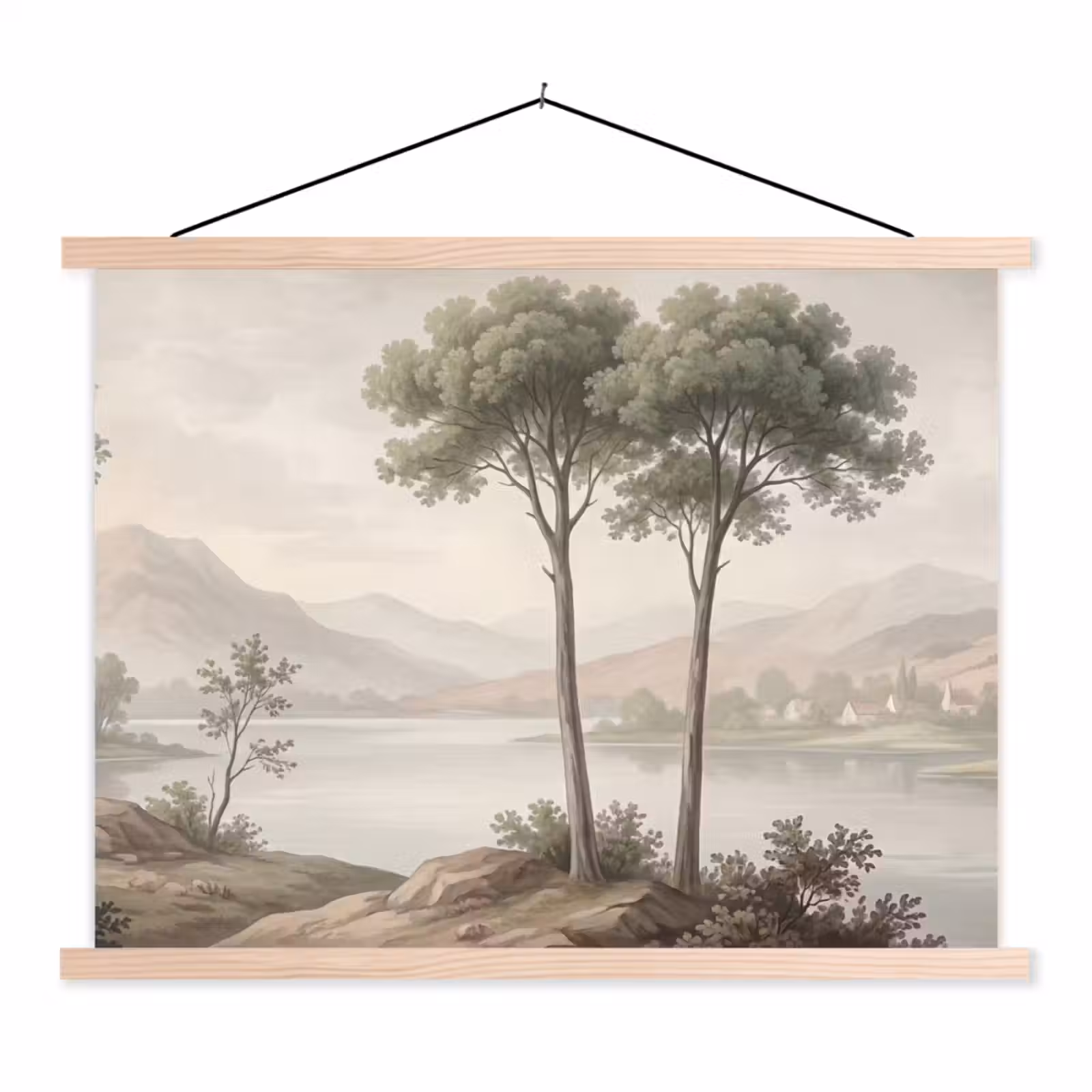 Schoolplaat - Bomen - Meer - Bergen - Illustratie — 1