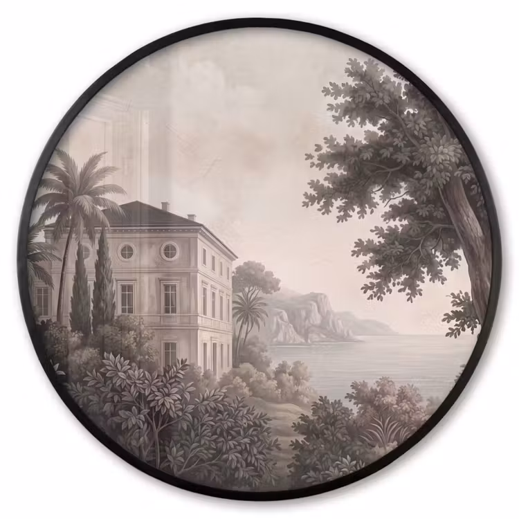 Ronde fotolijst - Zee - Villa - Beige — 1