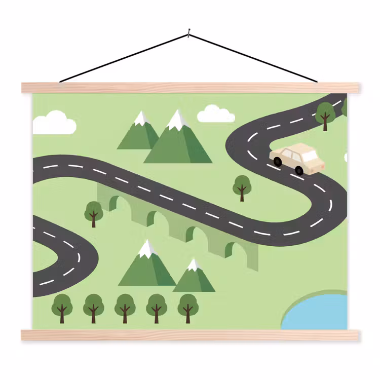 Schoolplaat - Auto - Bergweg - Natuur - Illustratie — 1