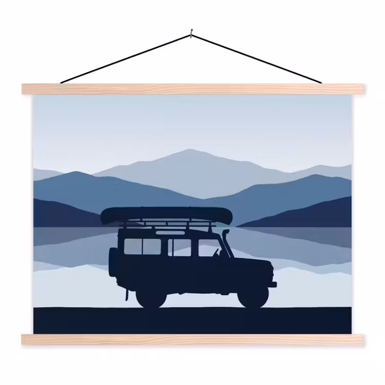Schoolplaat - Auto - Meer - Bergen - Blauw — 1