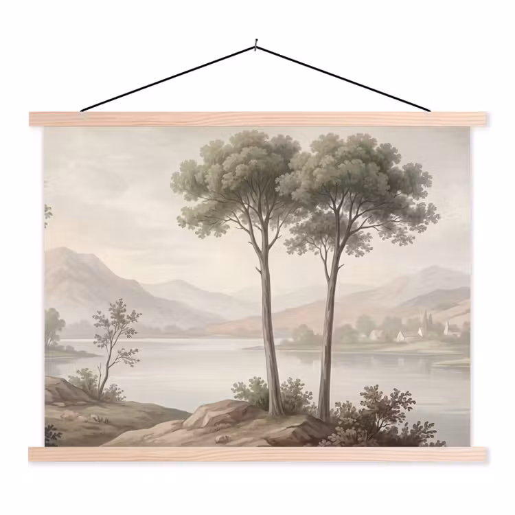 Schoolplaat - Bomen - Meer - Bergen - Illustratie — 1