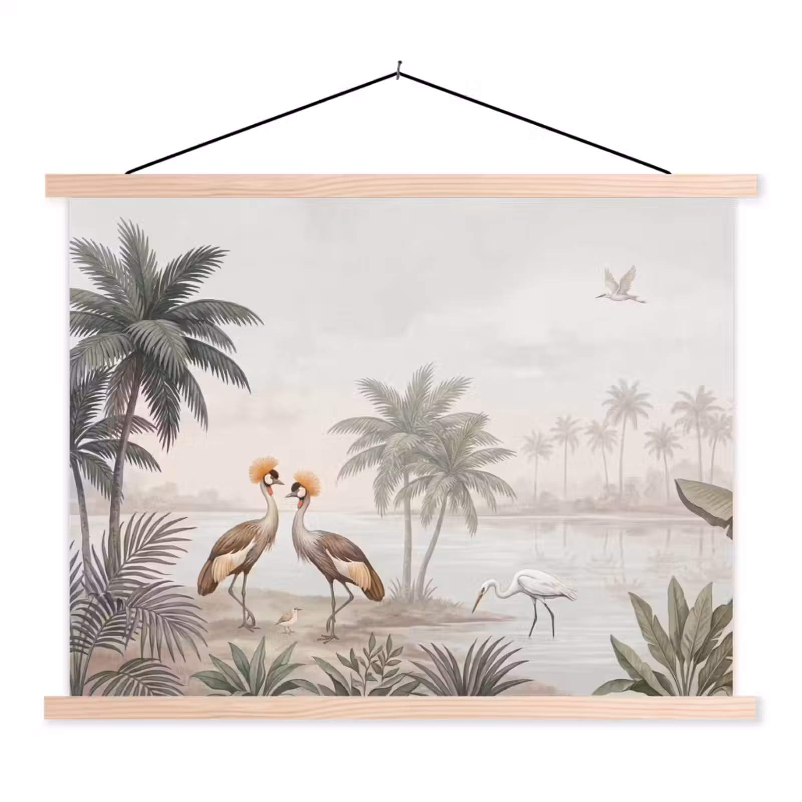 Schoolplaat - Kraanvogels - Palmbomen - Tropisch — 1
