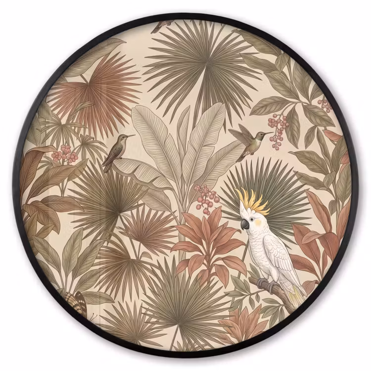 Ronde fotolijst - Tropisch - Vogels - Beige — 1