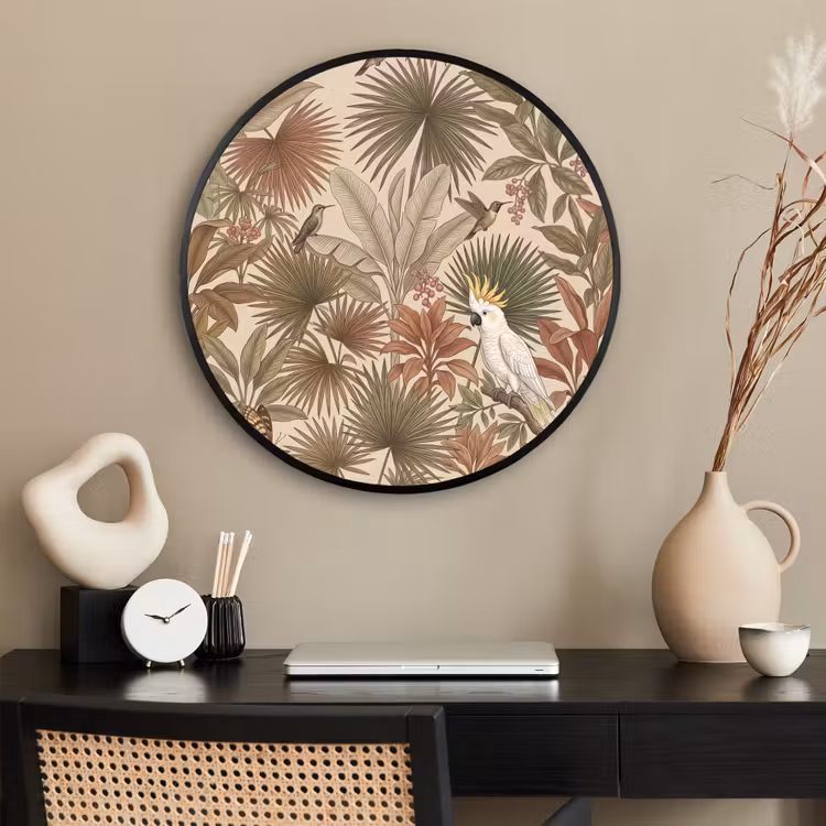 Ronde fotolijst - Tropisch - Vogels - Beige — 2