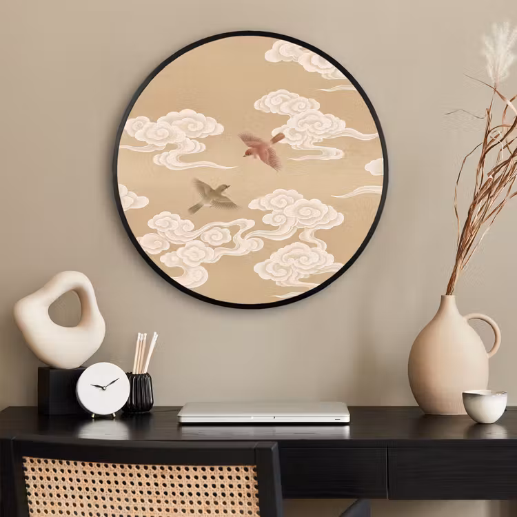 Ronde fotolijst - Vogels - Vliegen - Beige — 2