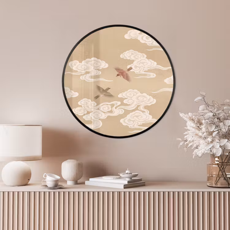Ronde fotolijst - Vogels - Vliegen - Beige — 4