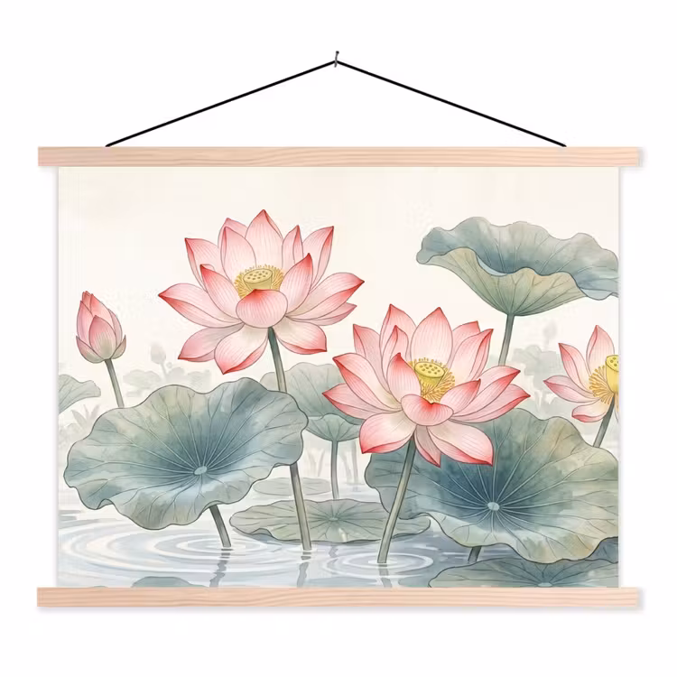 Schoolplaat - Aquarel - Lotusbloemen - Kleurrijk — 1