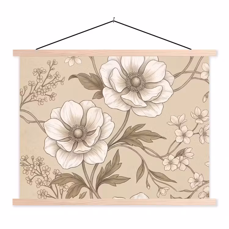 Schoolplaat - Bloemen - Patroon - Beige — 1