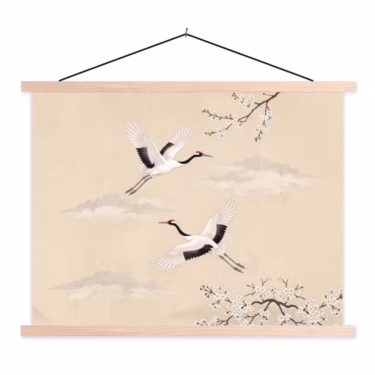 Schoolplaat - Kraanvogels - Bloesem - Beige — 1