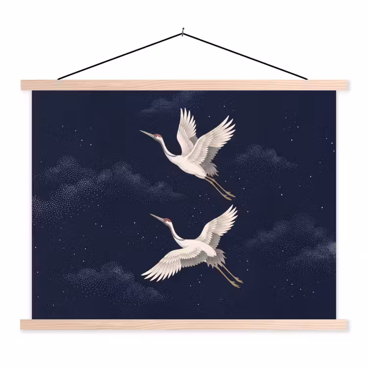 Schoolplaat - Kraanvogels - Nachthemel - Blauw — 1