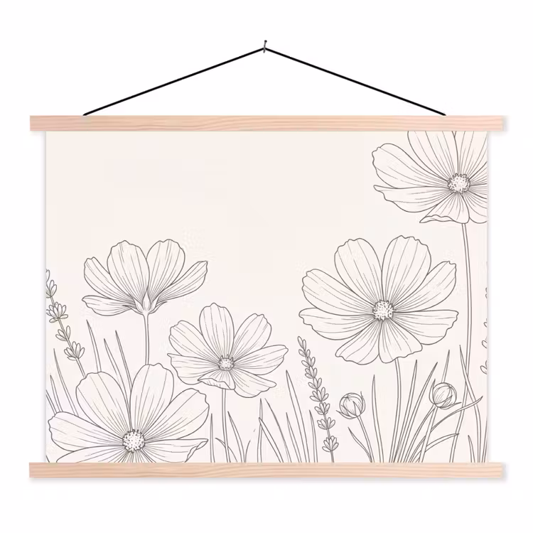 Schoolplaat - Minimalistisch - Modern - Bloemen - Beige — 1