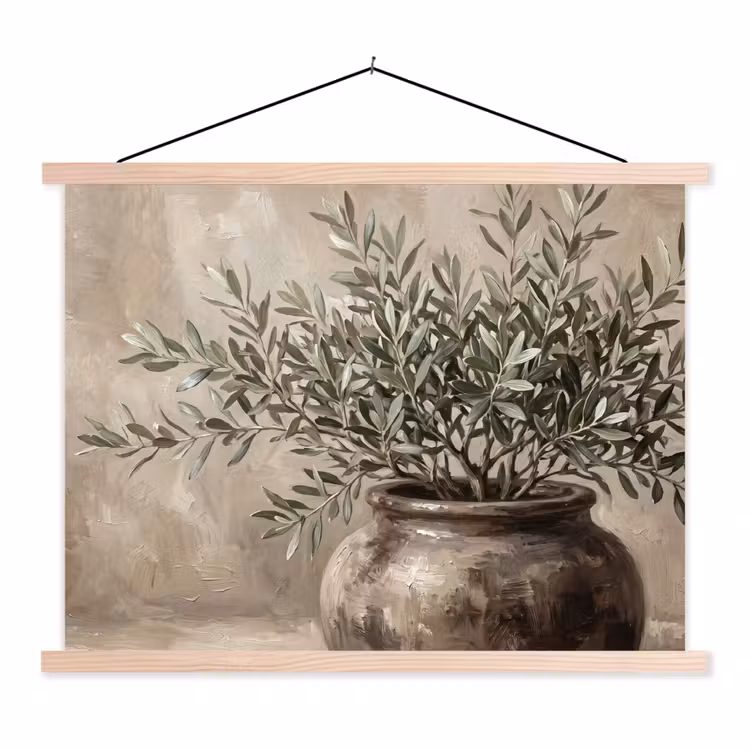 Schoolplaat - Olijfplant - Aardenpot - Abstract - Beige — 1