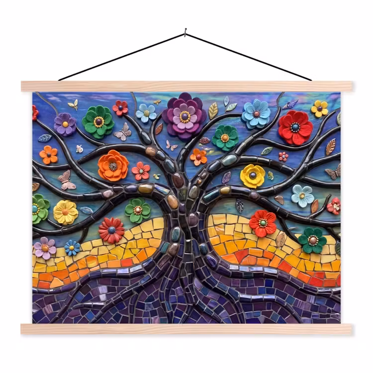 Schoolplaat - Levensboom - Mozaïek - Bloemen - Kleurrijk - Vrolijk — 1