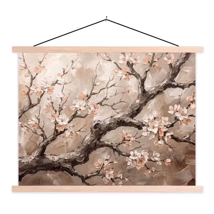 Schoolplaat - Bloesem - Takken - Schilderij - Beige - Serene — 1