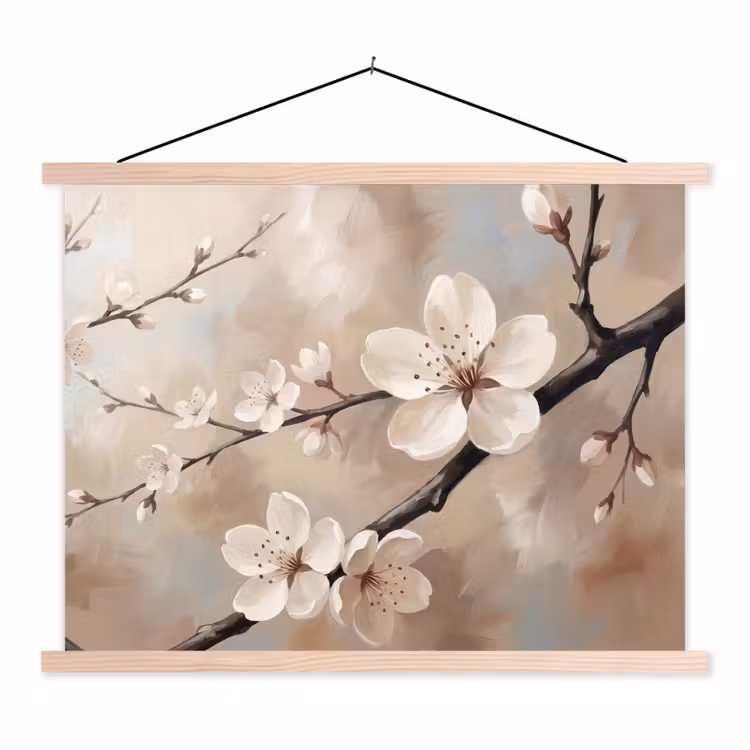 Schoolplaat - Bloesem - Takken - Schilderij - Beige - Serene — 1