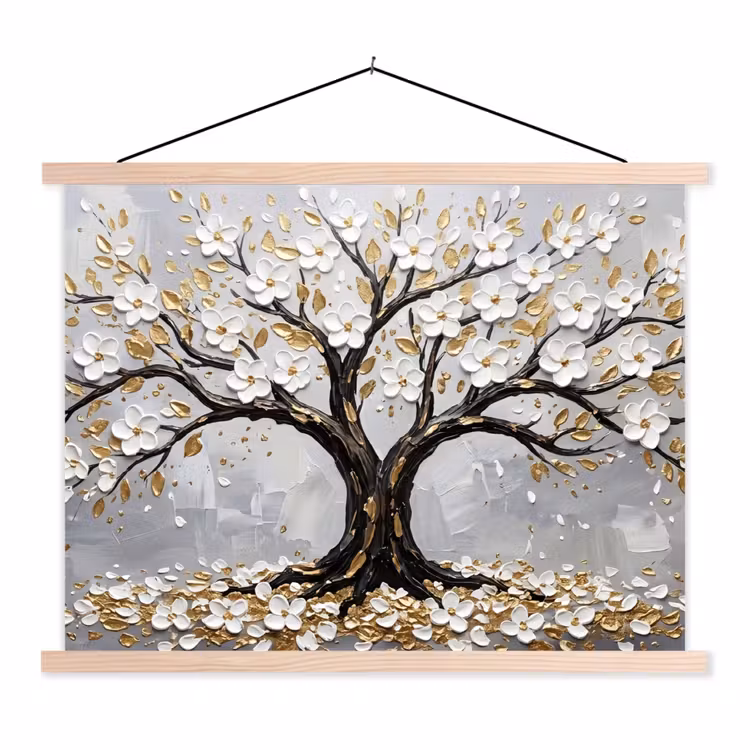 Schoolplaat - Boom - Bloemen - Natuur - Abstract - Wit — 1