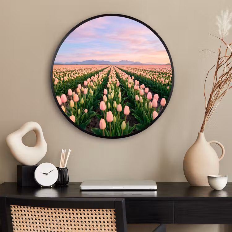 Ronde fotolijst - Tulpen - Landschap - Roze — 2