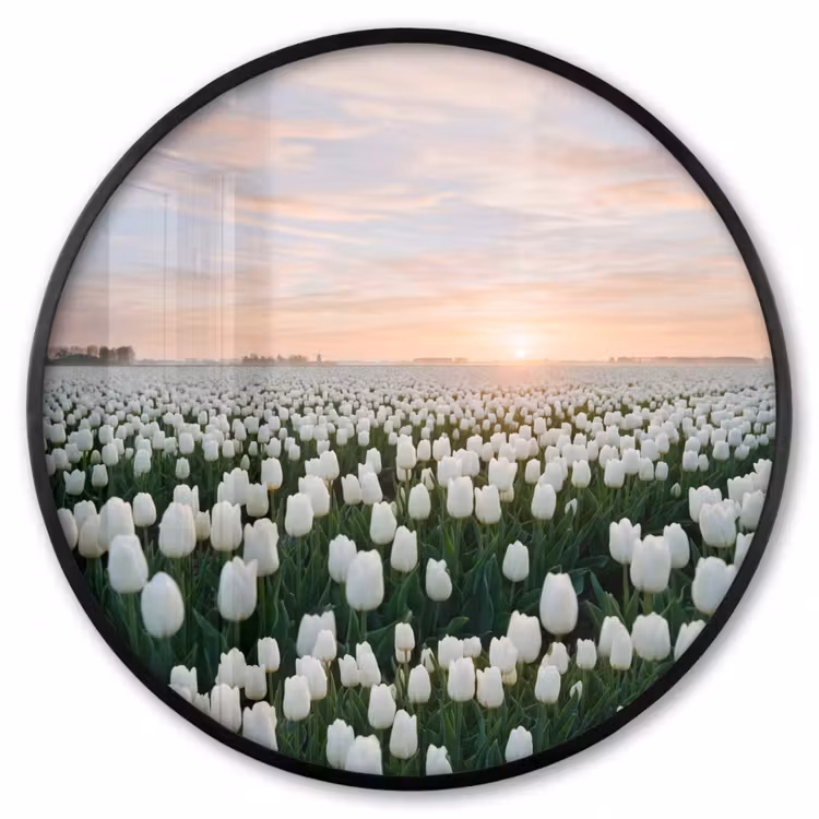 Ronde fotolijst - Tulpen - Landschap - Wit — 1