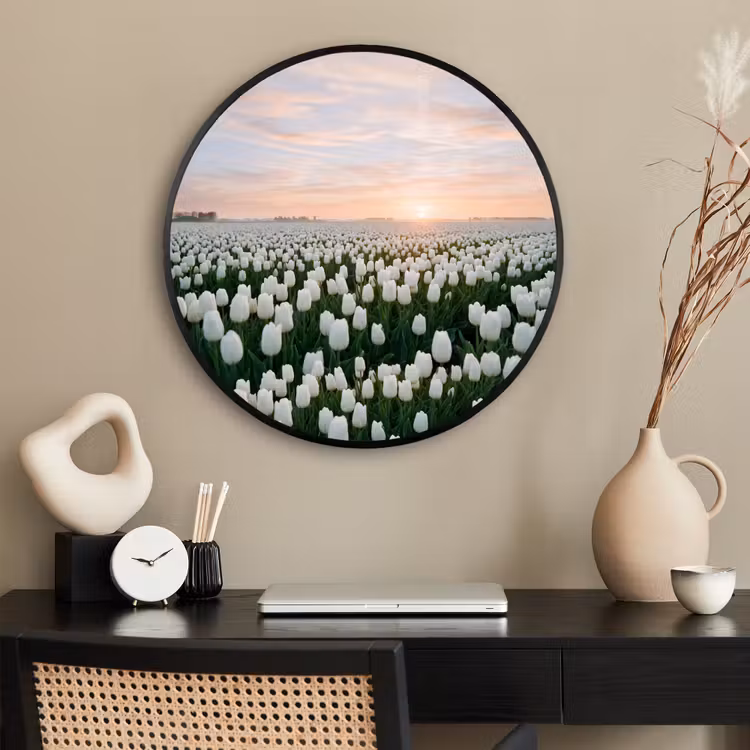 Ronde fotolijst - Tulpen - Landschap - Wit — 2