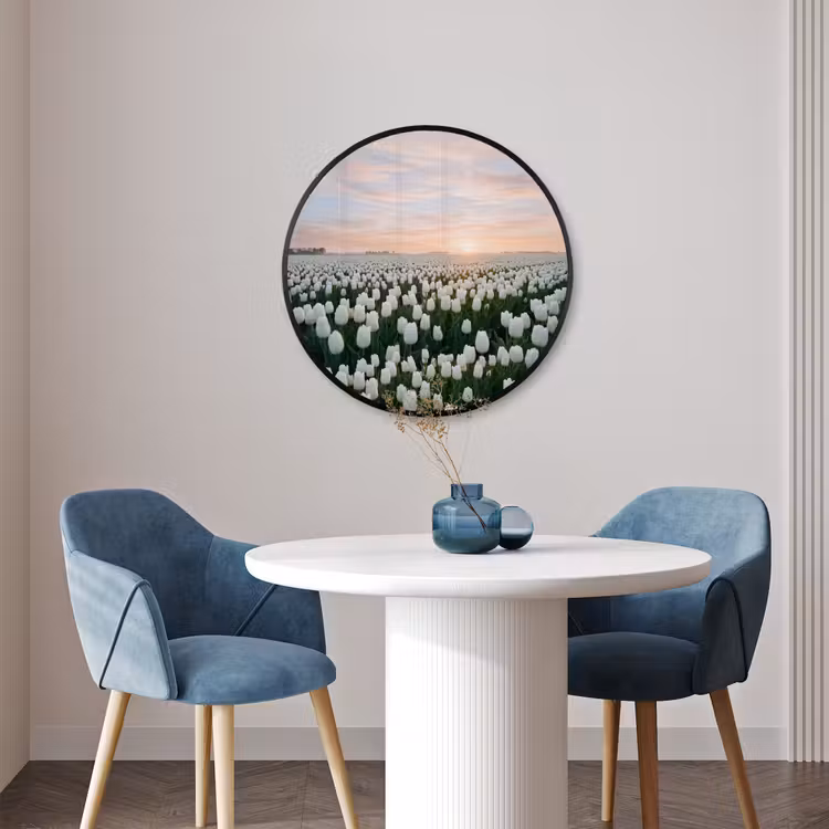 Ronde fotolijst - Tulpen - Landschap - Wit — 3