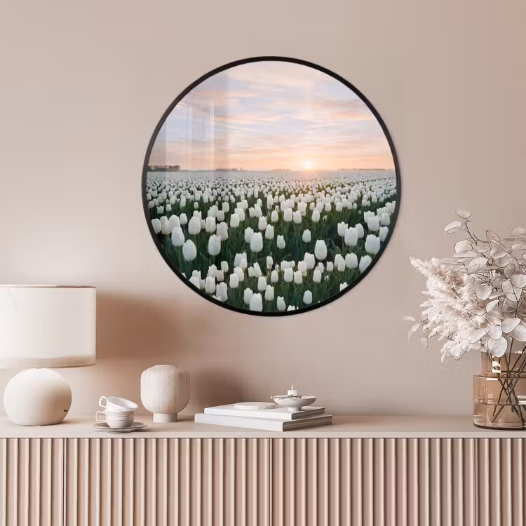Ronde fotolijst - Tulpen - Landschap - Wit — 4