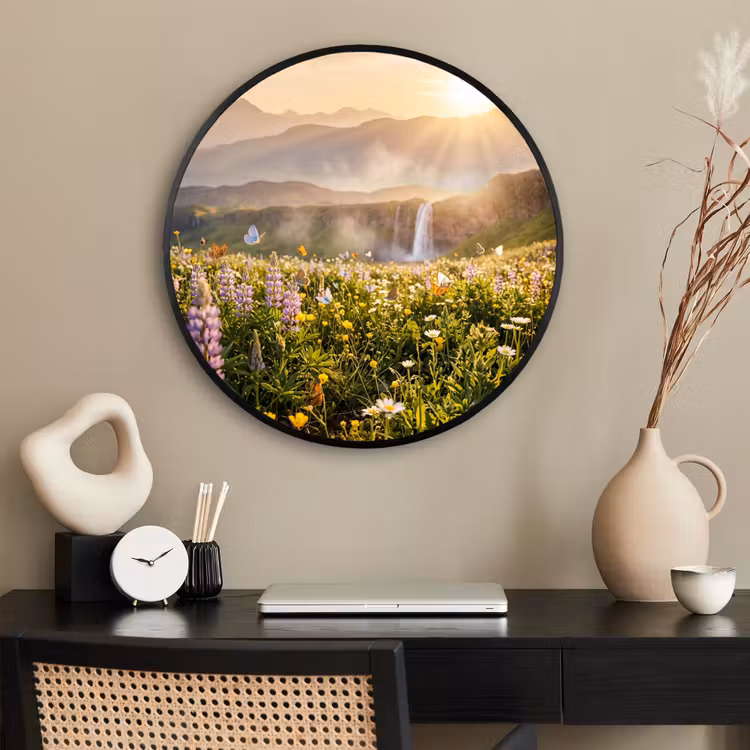 Ronde fotolijst - Vlinders - Waterval - Bloemenveld — 2