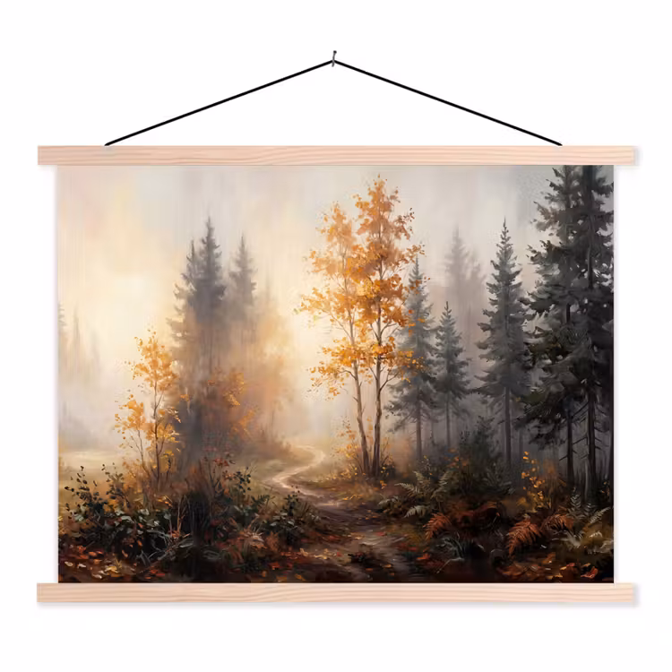 Schoolplaat - Bospad - Herfstbladeren - Natuur - Schilderachtig - Oranje — 1