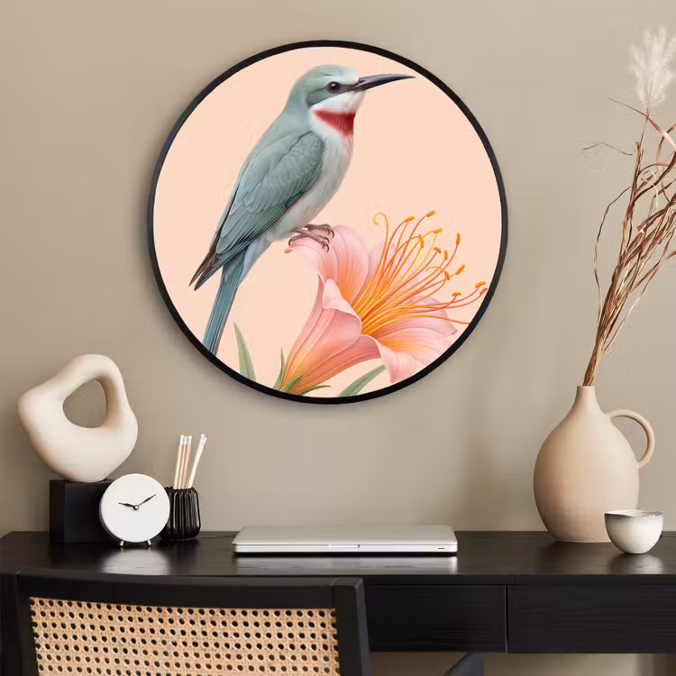 Ronde fotolijst - Vogel - Bloem - Natuur - Roze — 2