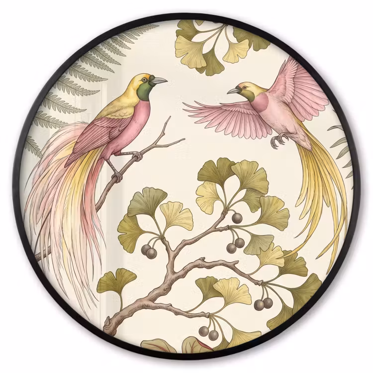 Ronde fotolijst - Vogels - Tropisch - Botanisch - Roze — 1