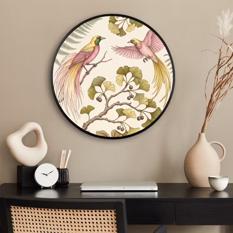 Ronde fotolijst - Vogels - Tropisch - Botanisch - Roze — 2
