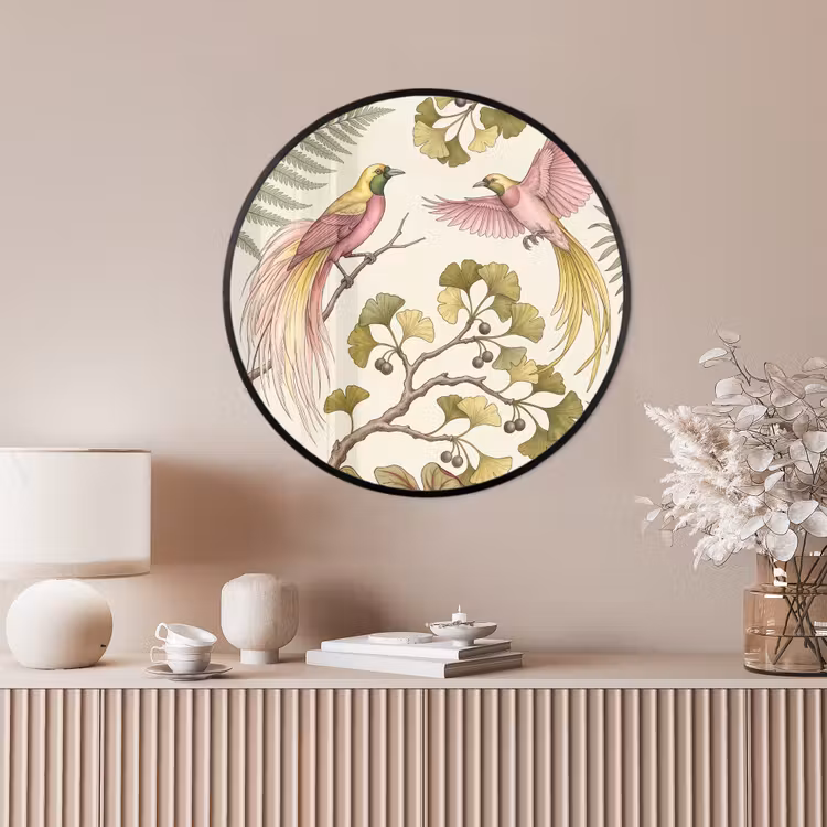 Ronde fotolijst - Vogels - Tropisch - Botanisch - Roze — 4