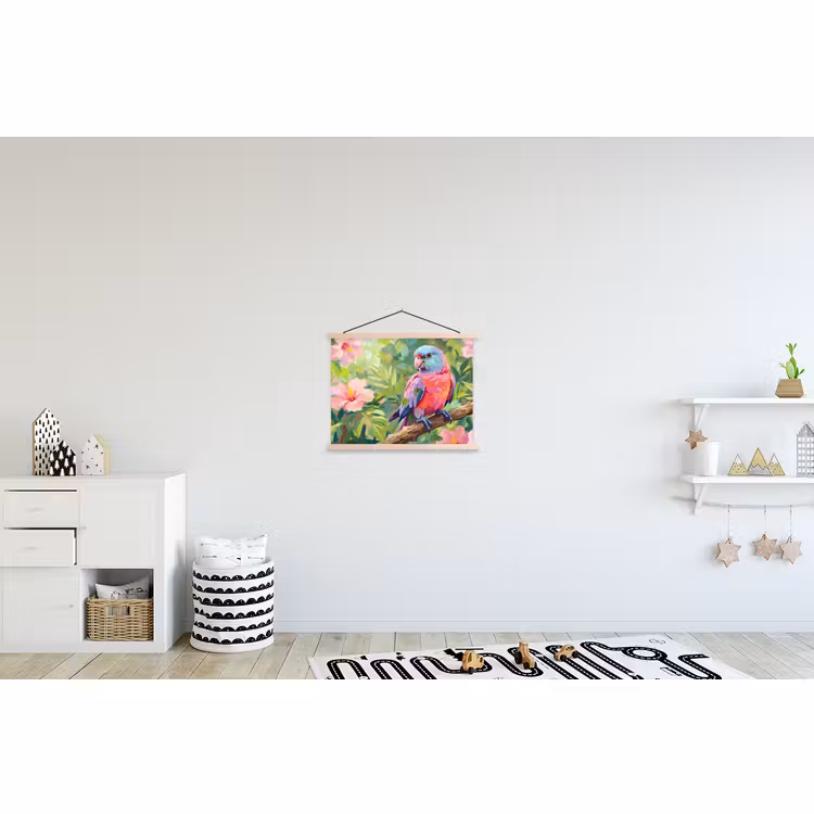 Schoolplaat - Papagaai - Hibiscusbloemen - Kleurrijk — 3
