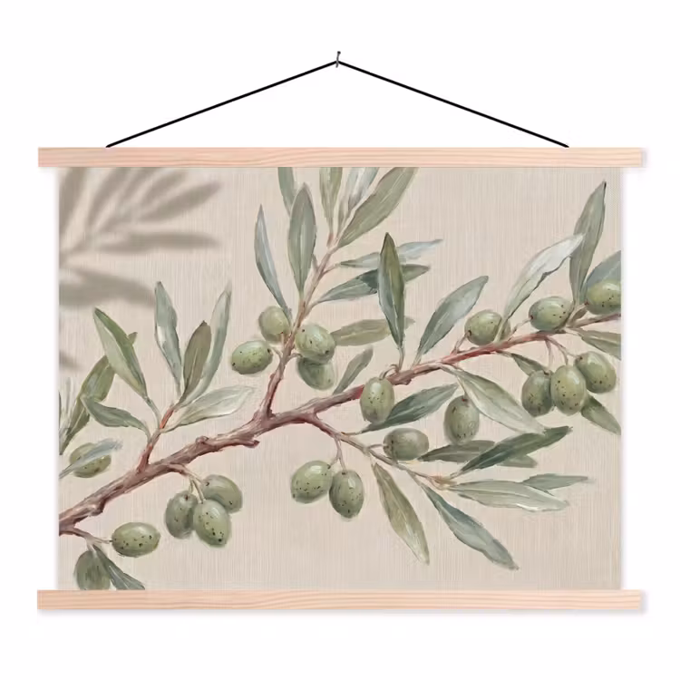 Schoolplaat - Olijftak - Bladeren - Natuur - Groen - Beige — 1