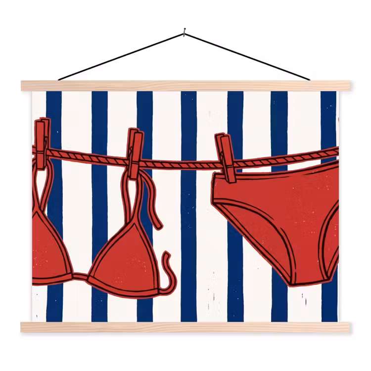 Schoolplaat - Badkleding - Waslijn - Zomer - Illustratie - Rood — 1