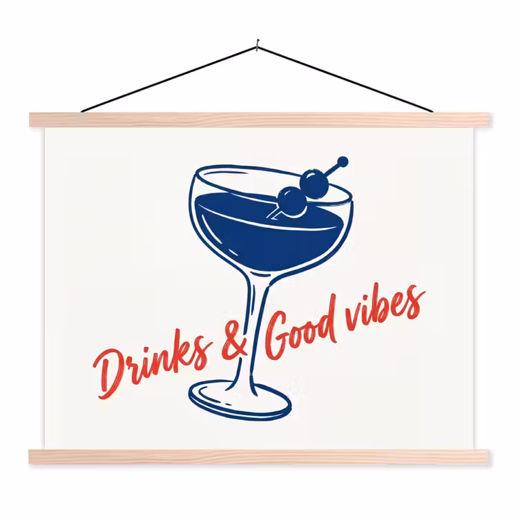 Schoolplaat - Cocktail - Glas - Illustratie - Blauw - Wit — 1