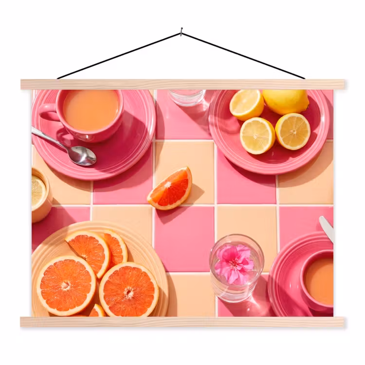 Schoolplaat - Eten - Citrusvruchten - Stillevens - Roze - Oranje — 1