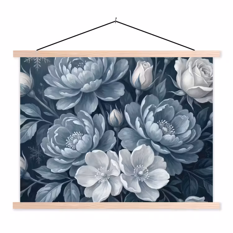 Schoolplaat - Bloemen - Boeket - Winter - Abstract - Blauw — 1