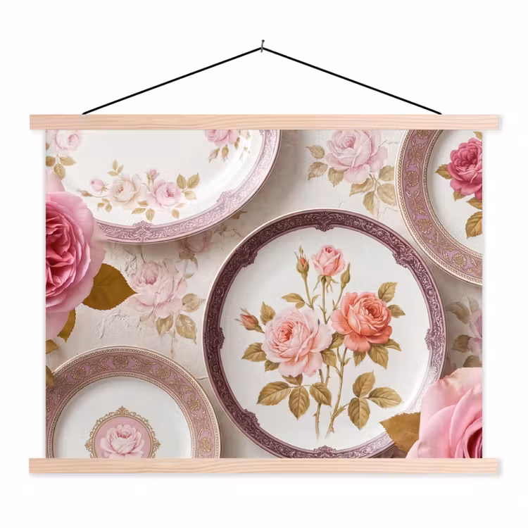 Schoolplaat - Bloemen - Patroon - Vintage - Roze - Decoratie — 1