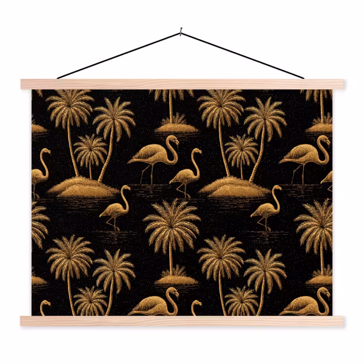 Schoolplaat - Flamingo - Palmbomen - Tropisch - Goud - Zwart — 1