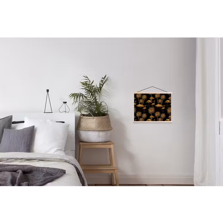 Schoolplaat - Flamingo - Palmbomen - Tropisch - Goud - Zwart — 2