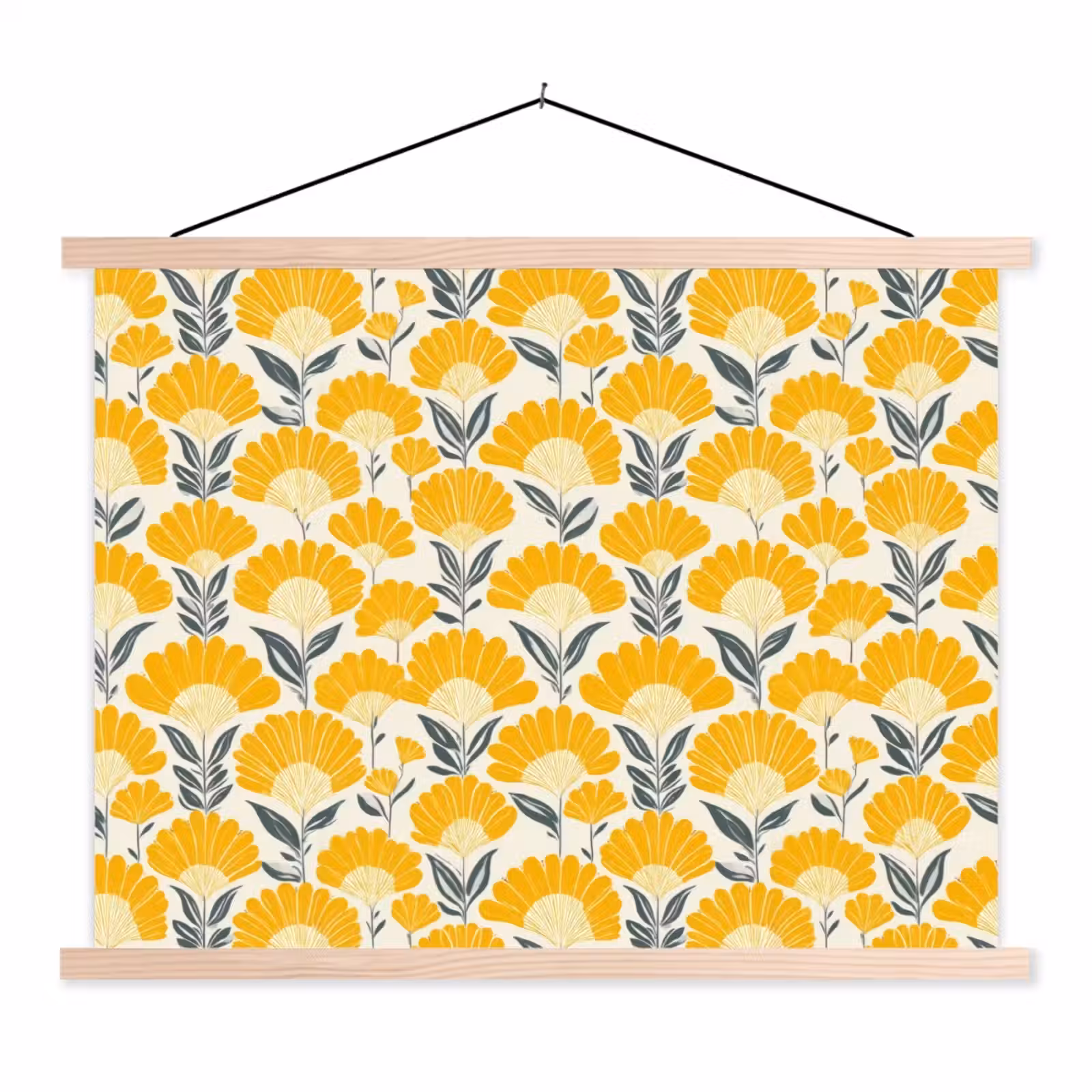 Schoolplaat - Bloemen - Retro - Botanisch - Okergeel - Grijs — 1