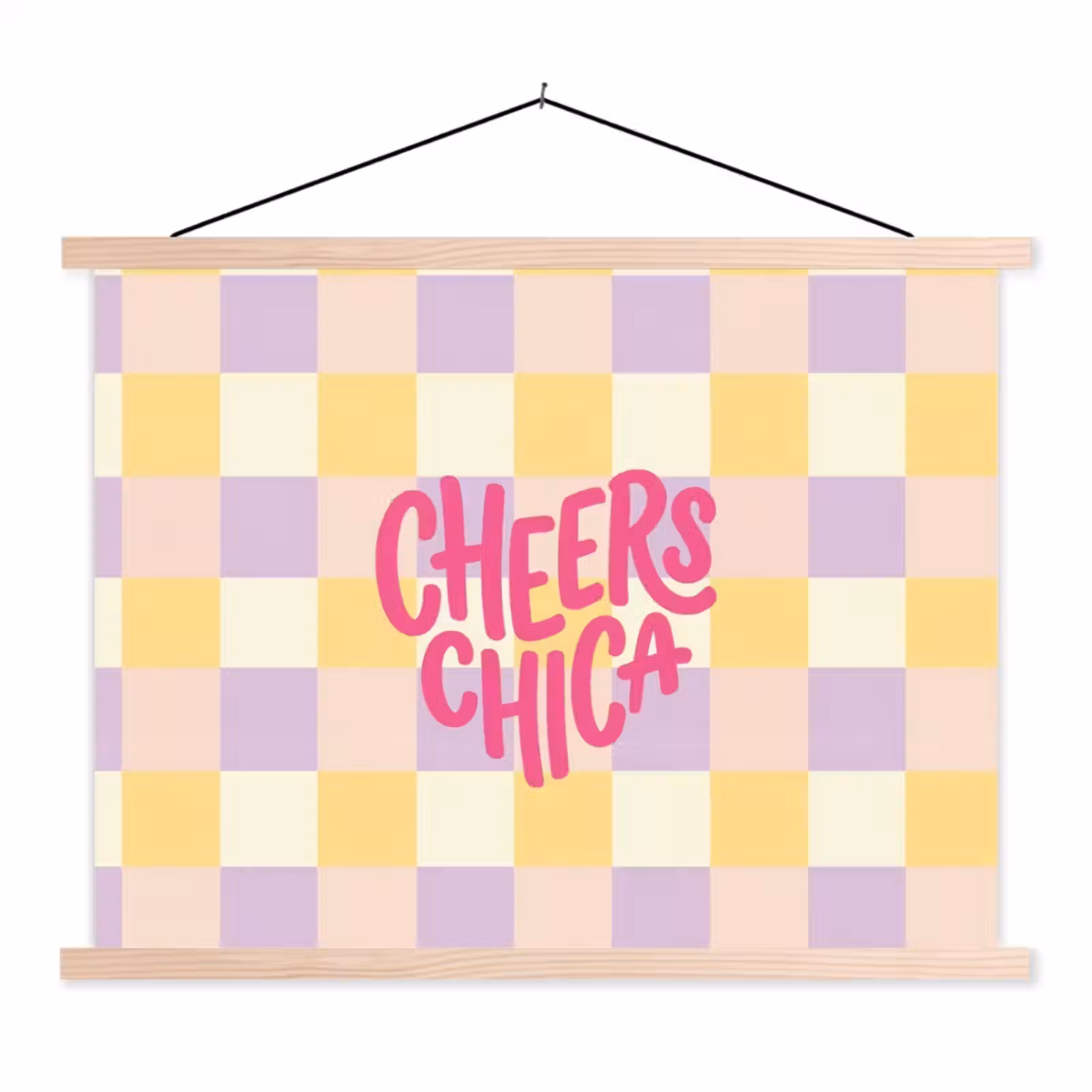 Schoolplaat - Cheers Chica - Ruitjes - Lila - Geel — 1