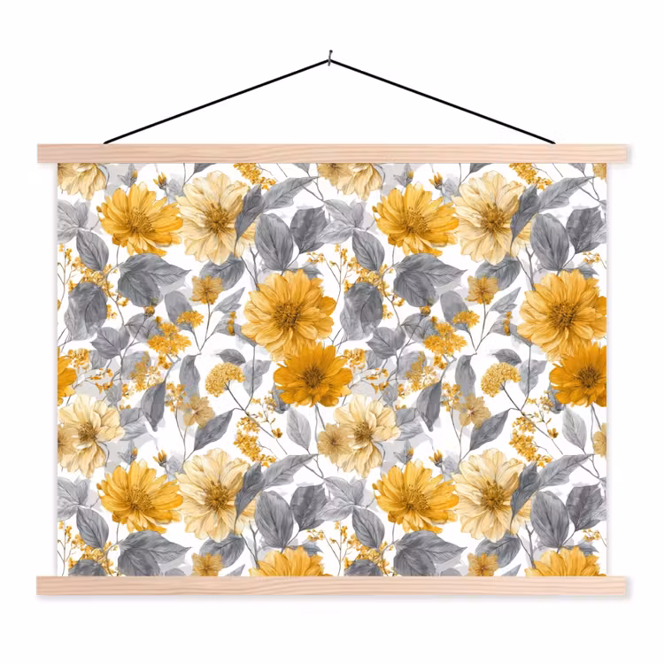 Schoolplaat - Bloemen - Botanisch - Elegant - Okergeel - Grijs — 1