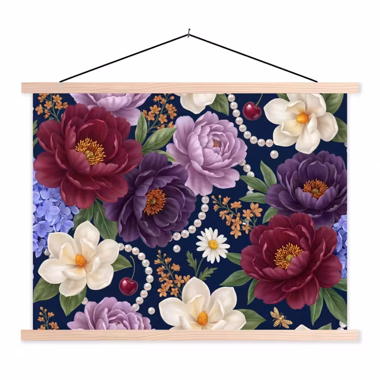 Schoolplaat - Bloemen - Parels - Decoratie - Modern - Blauw — 1