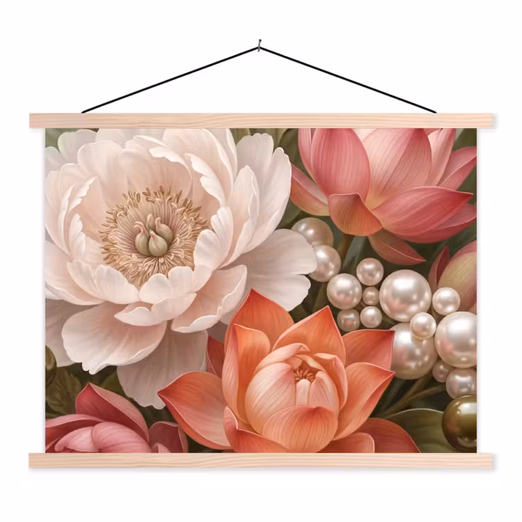 Schoolplaat - Bloemen - Parels - Elegant - Roze - Wit — 1